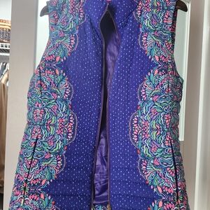 Lilly Pulitzer Purple Quilted Vest with Pink & Teal Floral Print